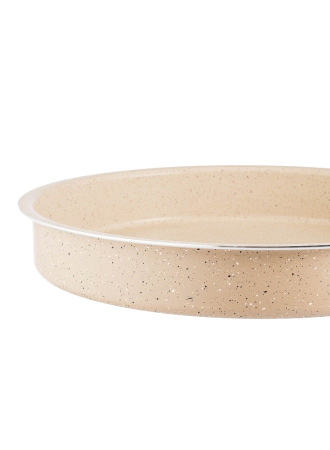 Round oven tray set with granite coating and non-stick surfaces, beige - Image 4